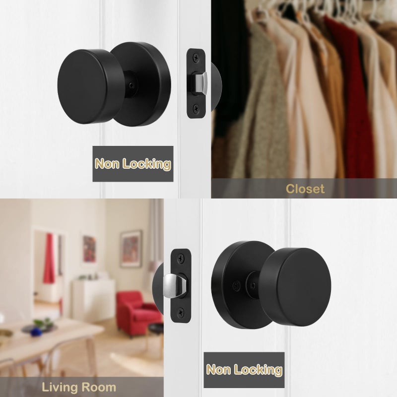 naubea Matte Black Door Knob Passage Door Knob Interior for Closet and Hallway, Heavy Duty Round Vintage Door Handle - Image 5